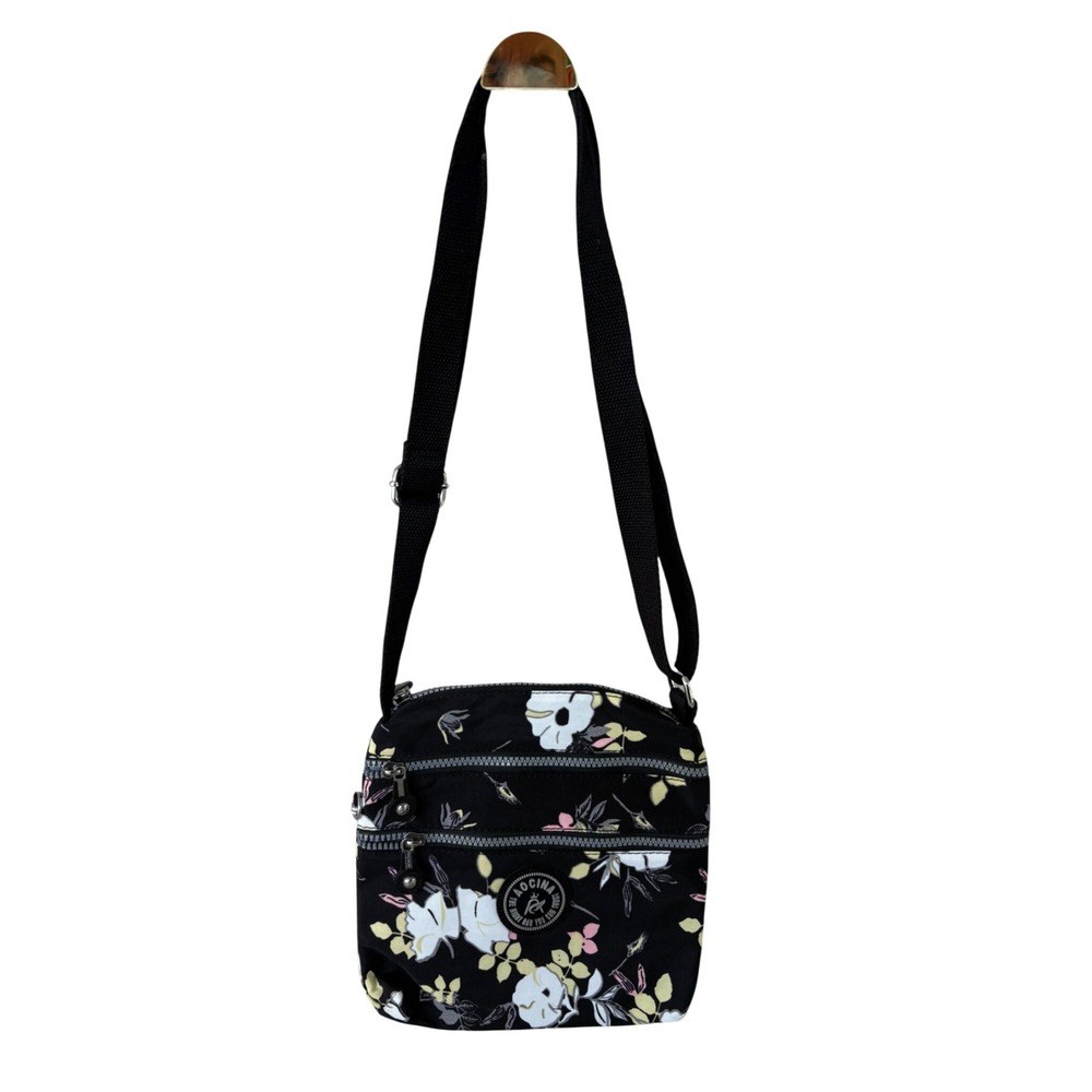 Aocina Crossbody Bag Womens Small Black Floral Excellent Nylon Messenger Purse